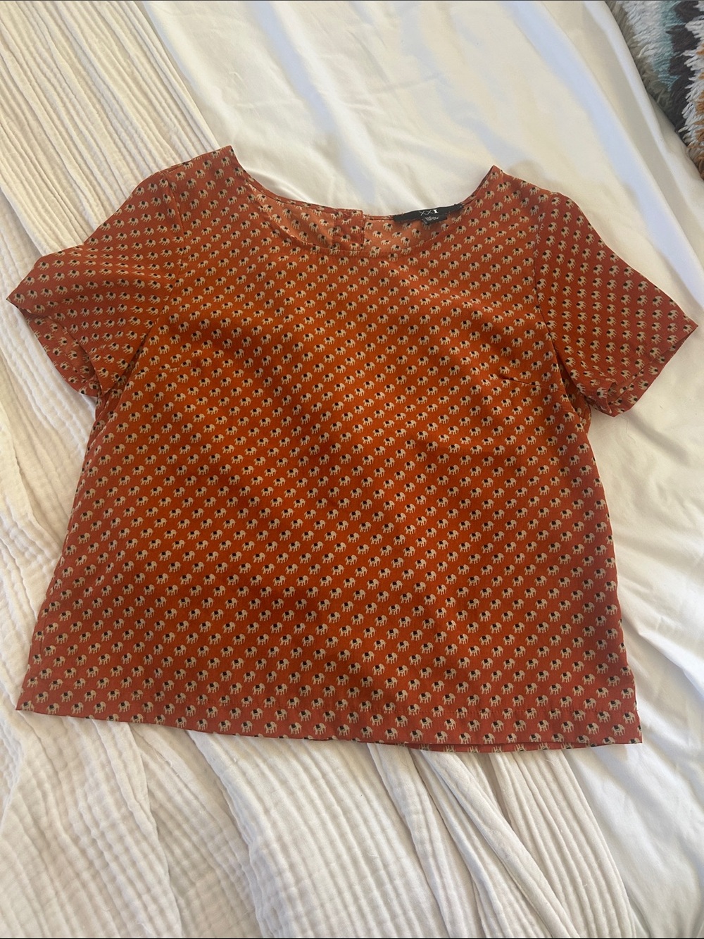 Woven Short-Sleeve Rust Print Women's Top
